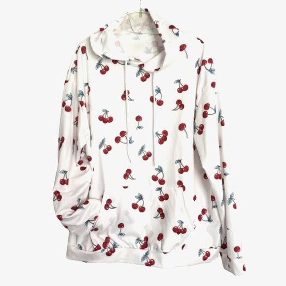 White Cherry Graphics Hoodie Front Pocket Plus Size XXL Sweatshirt #L - Picture 1 of 4